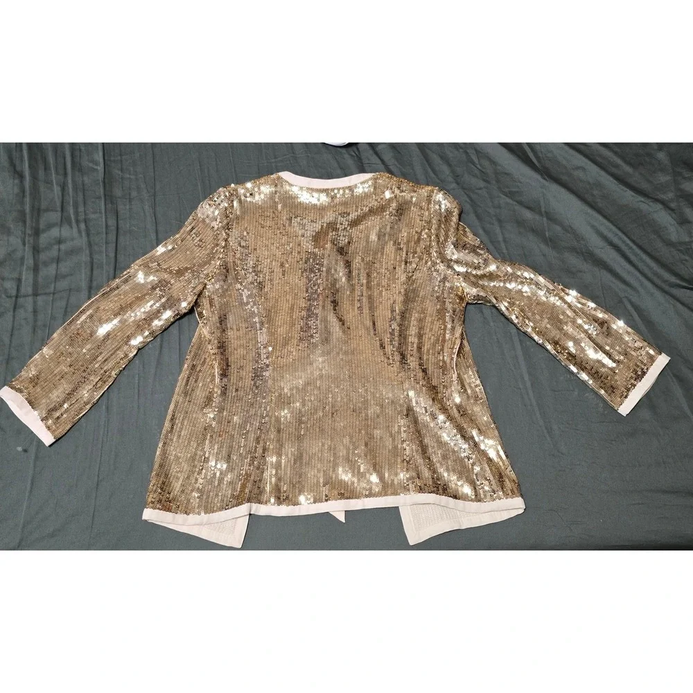 Tory Burch Bergdorf Goodman Gold Sequin Silk Tie Front Jacket Cardigan‎ Top SZ 4